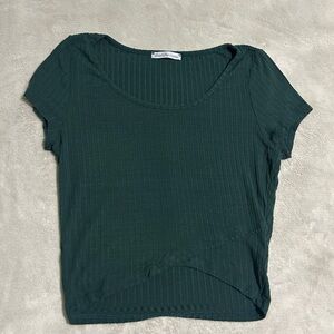 Charlotte Russe Forest Green Ribbed Short Sleeve Top